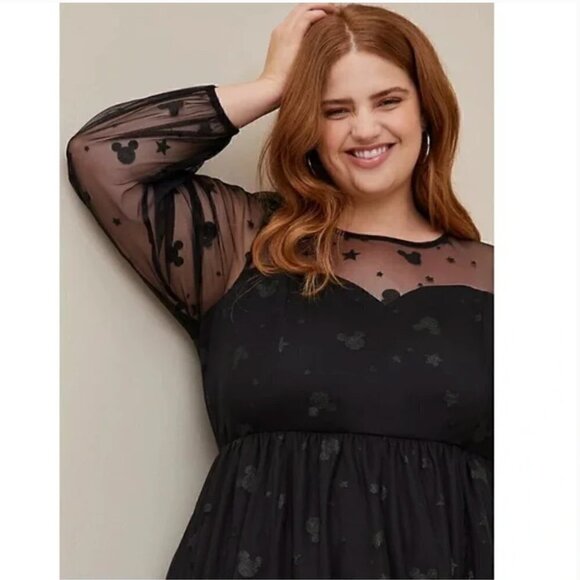 Torrid Dress 18 NWT Disney Mickey Stars At The Knee Tulle Illusion Neck Skater - Picture 4 of 9